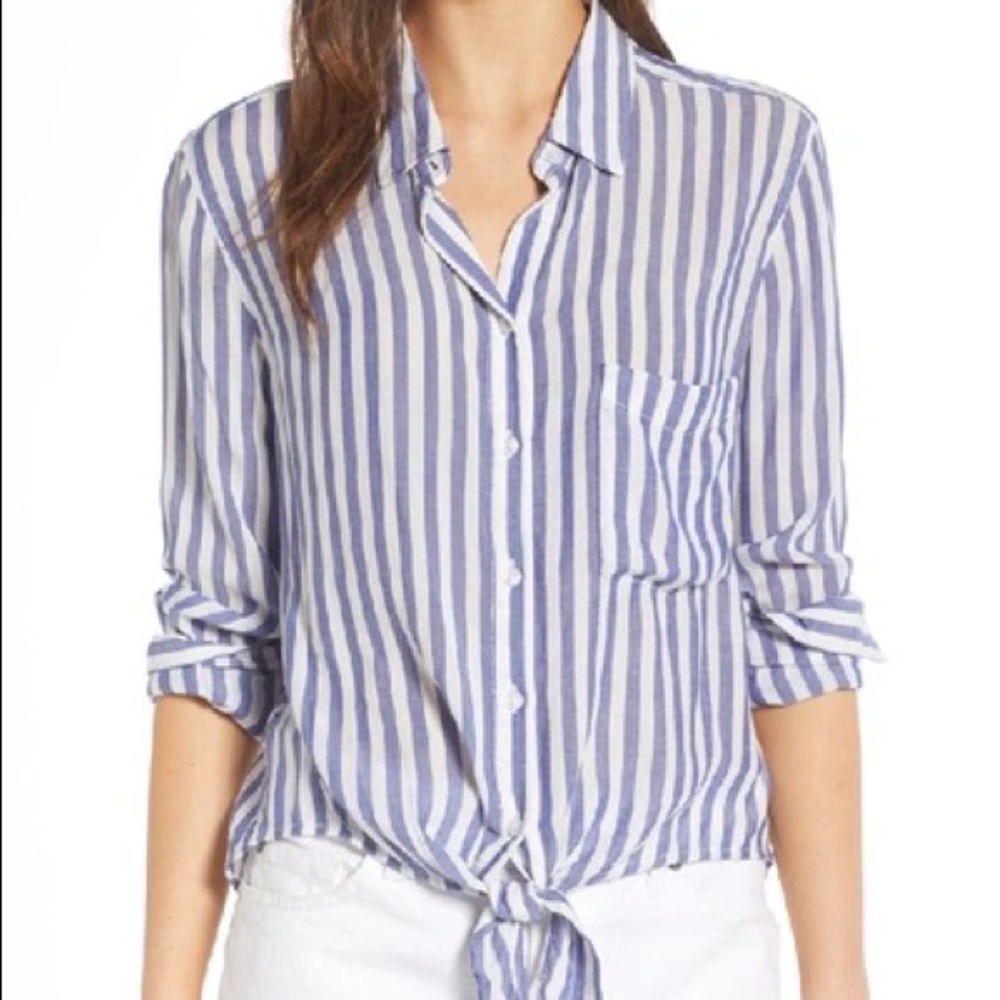 Rails Val front tie blue striped button down shirt